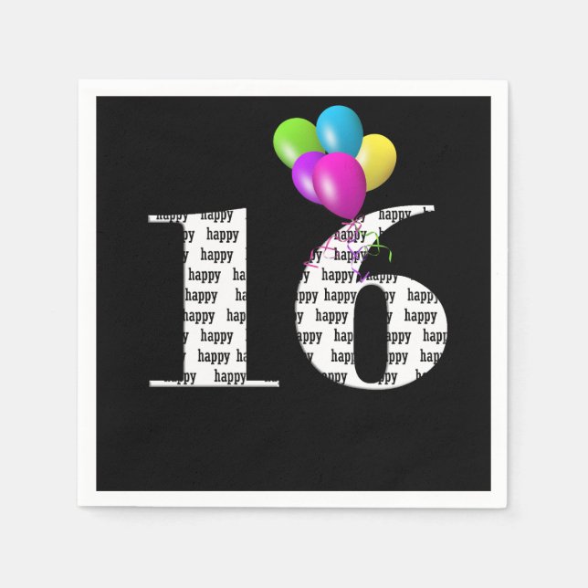 16. Geburtstagsballons Serviette (Vorderseite)