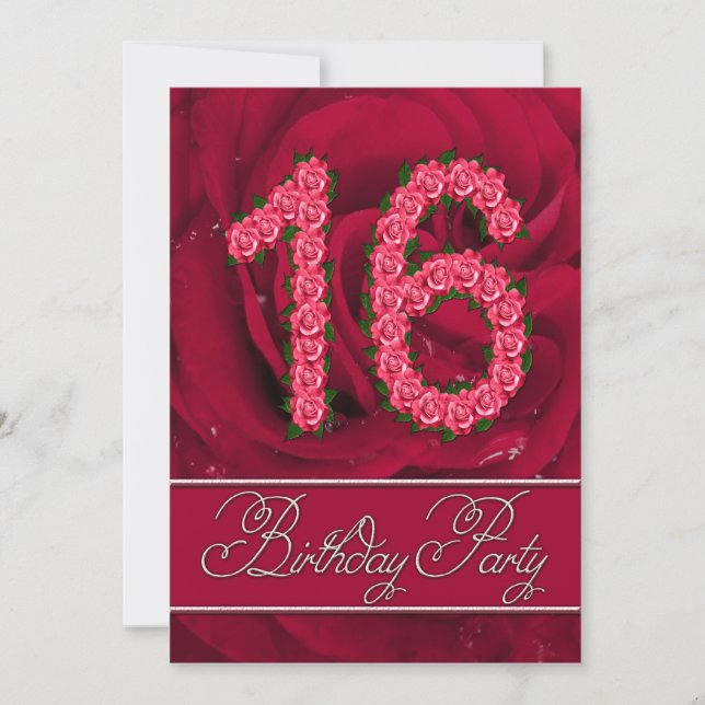 16. Geburtstagsfeier mit Rose Einladung (Vorderseite)