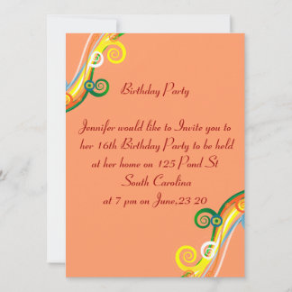 16. Geburtstagskarte Mehrfarbenscrolls Einladung