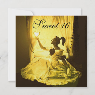 16 GEBURTSTAGSPARTEI, GELBE SCHWARZE GOLD DAMASK EINLADUNG