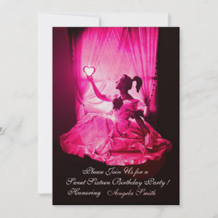 16 GEBURTSTAGSPARTEI, PINK FUCHSIA SCHWARZ DAMASK EINLADUNG