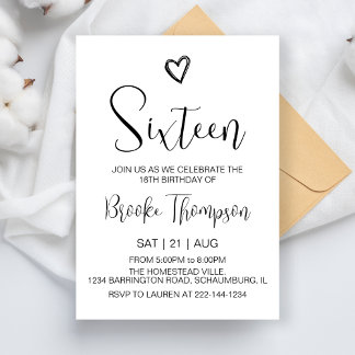 16. Geburtstagsparty 16 Jahre alt Geburtstag Mädch Einladung