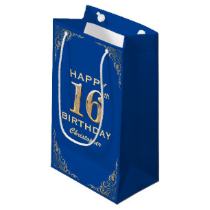 16. Geburtstagsparty Blue and Gold Glitzer Frame Kleine Geschenktüte