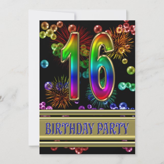 16. Geburtstagsparty Einladung mit Blasen (Vorderseite)