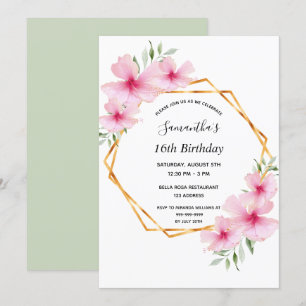 16. Geburtstagsparty geometrisch rosa Blume Gold Einladung