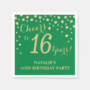 16. Geburtstagsparty Green und Gold Diamond Napkin Serviette