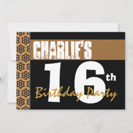 16. Geburtstagsparty Modernes Black Gold 2B6 Einladung