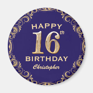 16. Geburtstagsparty Navy Blue and Gold Glitzer Magnet