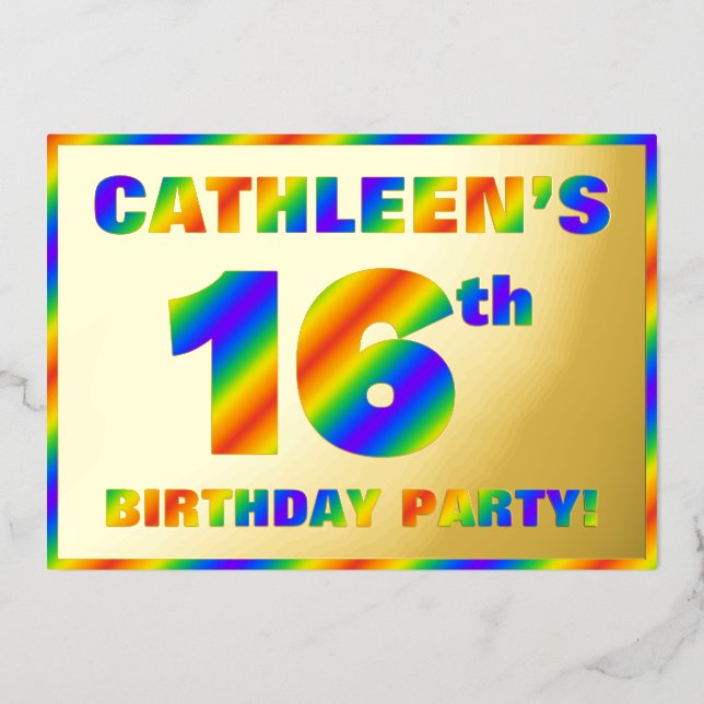 16. Geburtstagsparty — Spaß, Regenbogenspektrum "1 Folieneinladung (Vorderseite)