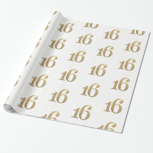 16 GOLD GLITZER NUMBER glamouröser funkelnd Geburt Geschenkpapier
