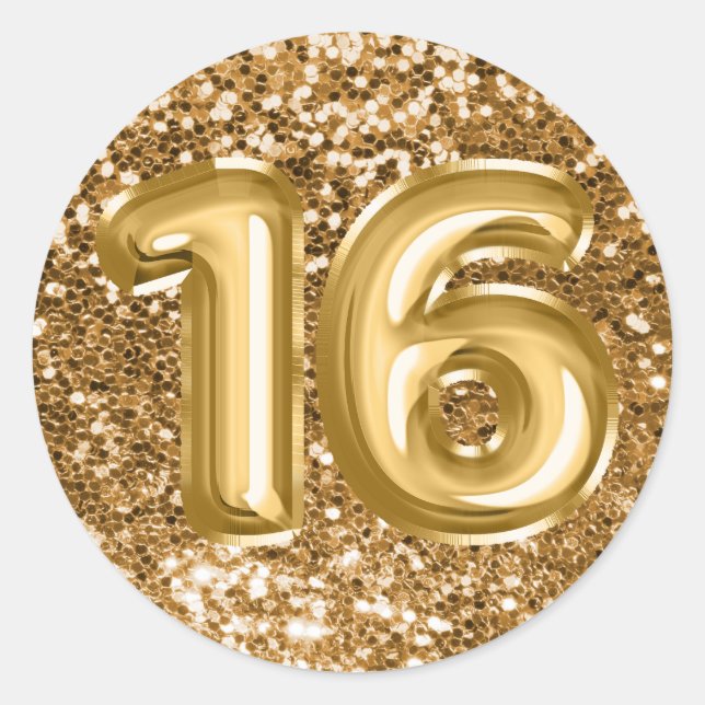 16 Goldballons Funkelnd Glitzer Runder Aufkleber (Vorderseite)