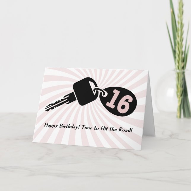 16 Jahre alt rosa Geburtstag Autoschlüssel Schlüss Karte (Vorderseite)