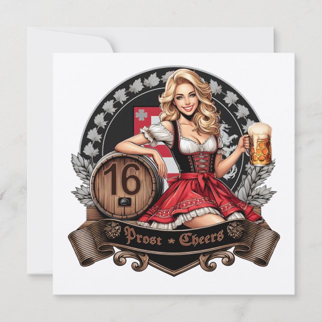 16 Jahre alt und mein erstes Bier? Dirndl prostet Einladung (Vorderseite)