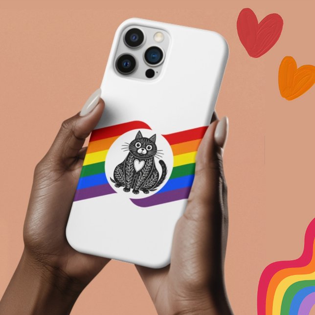 16 LGBT Pride Black & White Folk Art Cat coque iphone (lgbtq pride cat iphone case)