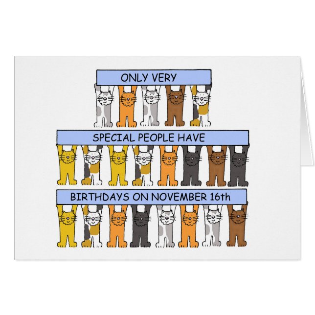 16 novembre Anniversaire Cute Cartoon Cats (Devant horizontal)
