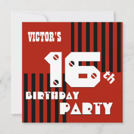 16. oder jeden Geburtstag moderne rote Streifen T1 Einladung