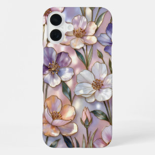 16 Plus Coque iPhone Fleur rose vitrail Élégant