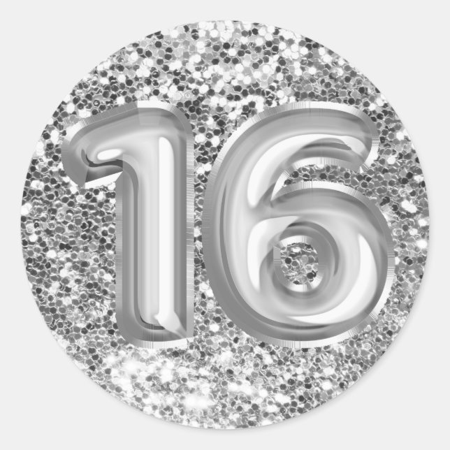 16 Silberfolienballons Funkelnd Chunky-Glitzer Runder Aufkleber (Vorderseite)