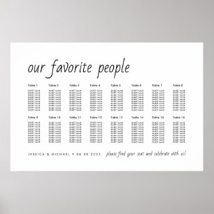 16 Tabelle Elegant Wedding Guest Seating Chart Poster