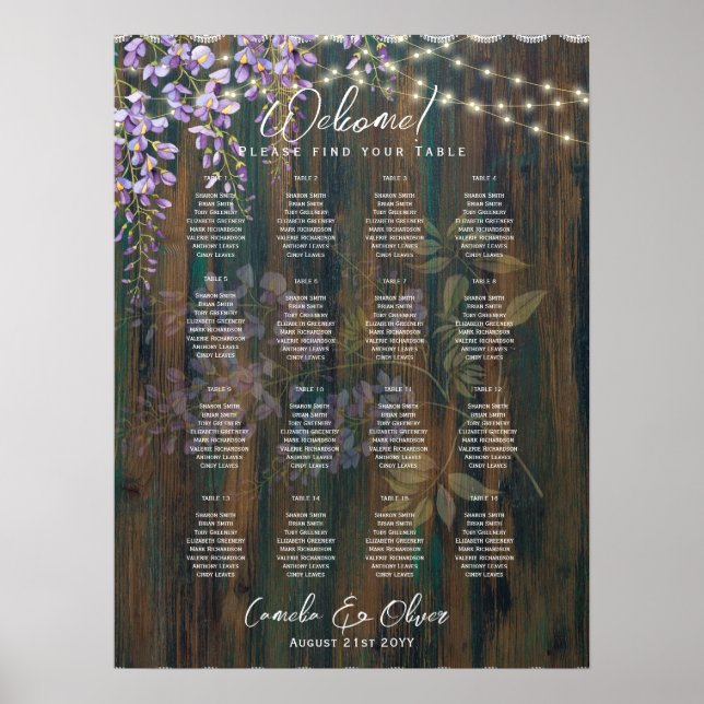 16 Tabelle Rustikale WISTERIA Spitzen SITZENTRALE  Poster (Vorne)