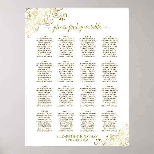16 Tafelgoldkübel für Hochzeitssitze weiß Poster (Vorne)