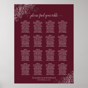 16 Tafelsilber auf Burgunder Hochzeitskarte Poster