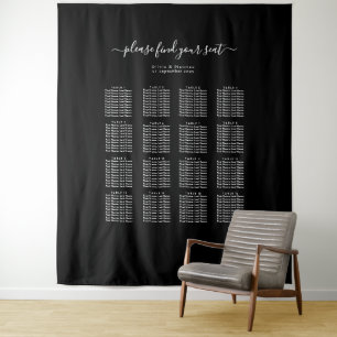 16-Tisch-Hochzeits-Sitzordnung Luxus Modern Schwar Wandteppich