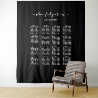 16-Tisch-Hochzeits-Sitzordnung Luxus Modern Schwar Wandteppich