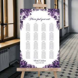 16-Tisch-Lila-Blumen-Hochzeits-Sitzplan Poster