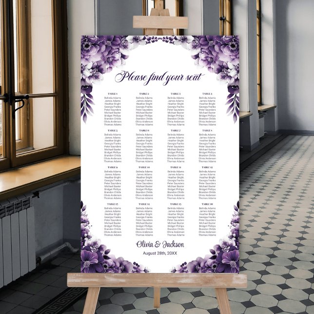 16-Tisch-Lila-Blumen-Hochzeits-Sitzplan Poster (Von Creator hochgeladen)