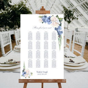 16 Tische Blau Weiße Rose Florale Sitzordnung Poster