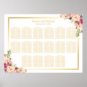 16 Tische Gold Chic Blues Hochzeitsdiagramm Poster