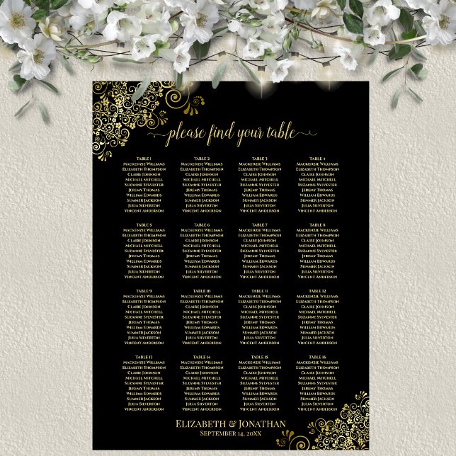 16 Tische Gold Verzierungen Hochzeit Sitzordnung S Poster (In Situ on Wall with Decorations)