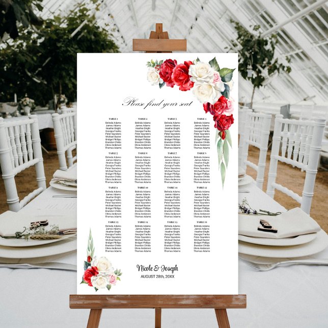 16 Tische Rot Weiße Rose Blumensitzplan Poster (Von Creator hochgeladen)