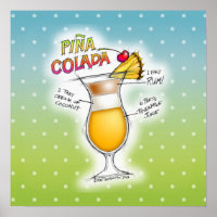 16" X 16" POSTER - PINA COLADA REZEPT COCKTAIL KUN