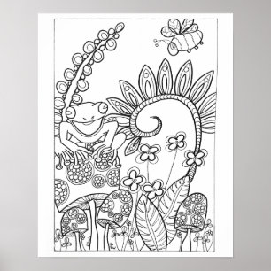 16"x 20" Kleiner Frosch mit Fantasieblumen Poster