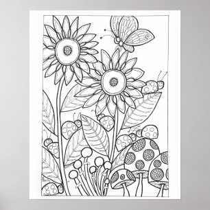 16"x 20" Ladybugs und Schmetterling mit Blume Poster