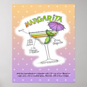 16" X 20" POSTER - MARGARITA REZEPT COCKTAIL KUNST