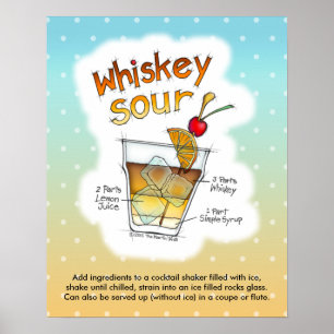 16" x 20" POSTER, WHISKEY SOUR RECIPE COCKTAIL ART Poster