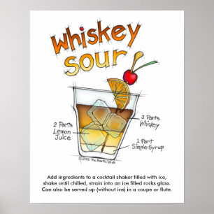16" X 20" POSTER, WHISKEY SOUR REZEPT COCKTAIL KUN POSTER