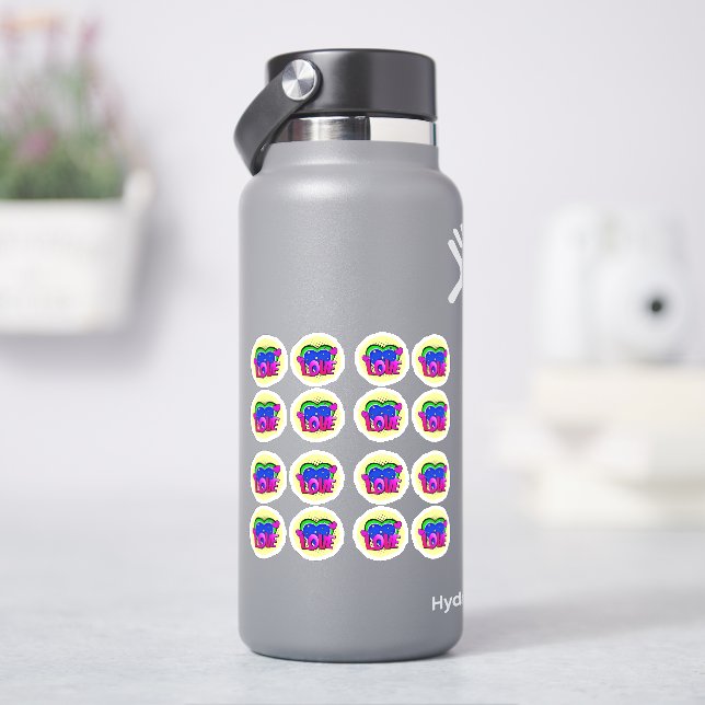 16 x Liebe Burst Pop Art Lila Blue Green 4" Vinyl Aufkleber (HydroFlask)