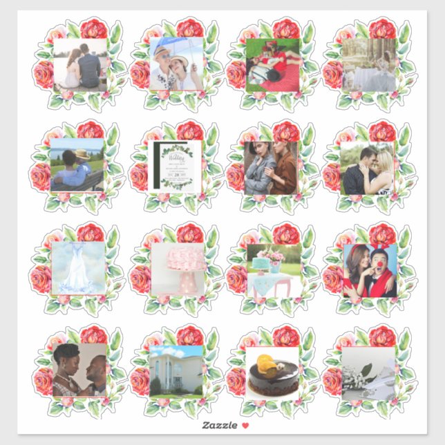 16 x WEDDING FOTO Journal Planner Rote Rosen Aufkleber (Blatt)