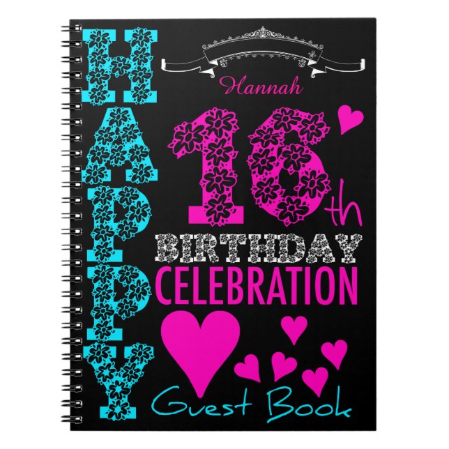 16e anniversaire Fête Livre d'invité personnalisé (Devant)