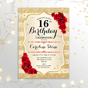 16e anniversaire - Gold Stripes Invitation Rose