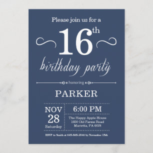 16e anniversaire Invitation Blue
