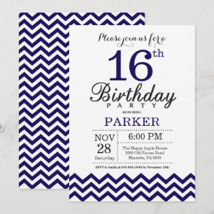 16e anniversaire Invitation Marine Blue Chevron