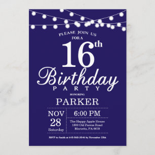 16e anniversaire Invitation Navy Blue