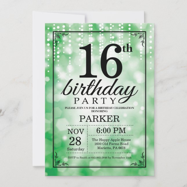 16e anniversaire Invitation Parties scintillant ve (Devant)