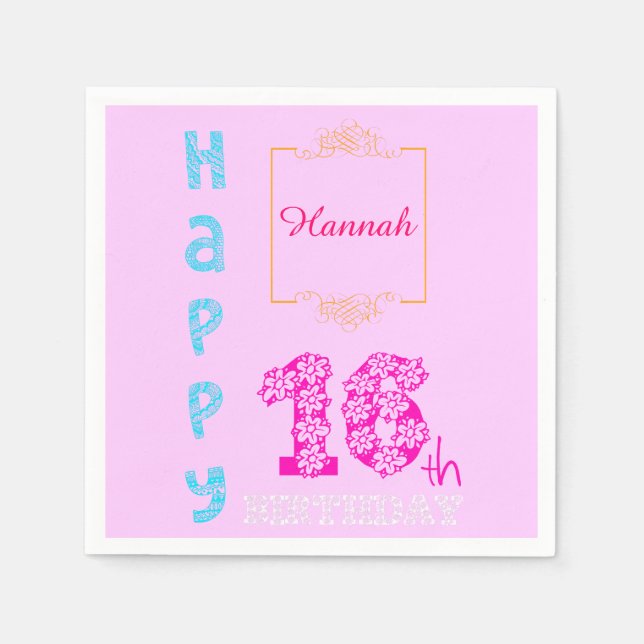 16e anniversaire personnalisé serviettes en papier (Devant)
