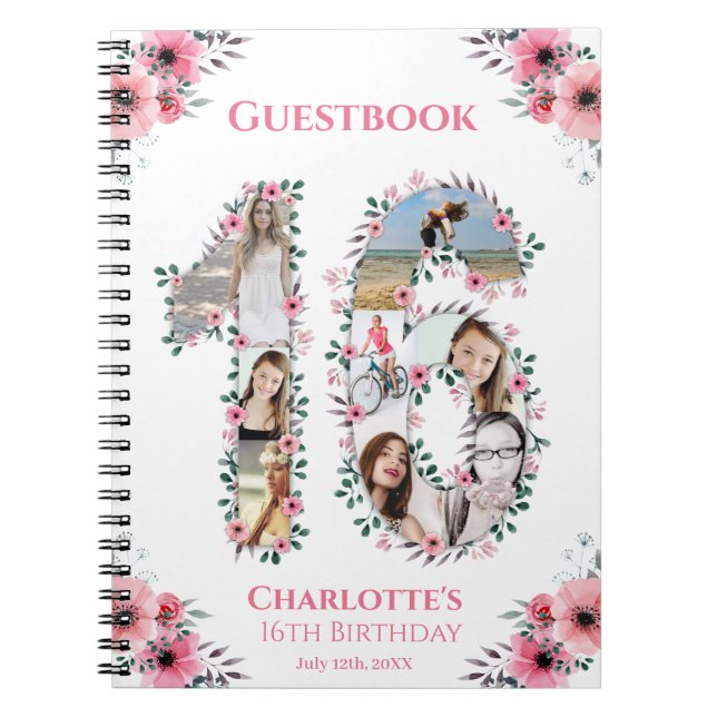 16e anniversaire Photo Collage rose Fleur Livre d' (Devant)